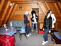 Best friends flash teen tits in the snow and enjoy hot ski lodge lesbian orgy