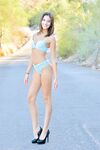 Adorable amateur Roxanna strips to hot underwear before getting nude in public
