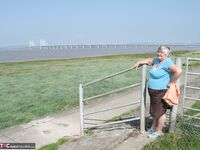 Fat old woman Grandma Libby exposes herself on a desolate bike path