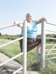 Fat old woman Grandma Libby exposes herself on a desolate bike path
