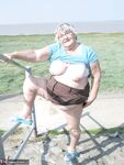 Fat old woman Grandma Libby exposes herself on a desolate bike path