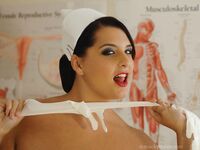 BBW nurse Miss Hayley strips off white pantyhose and uniform