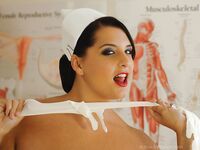 BBW nurse Miss Hayley strips off white pantyhose and uniform