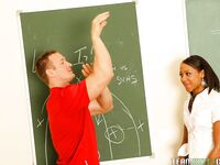 Sweet ebony with short hair Monicka Jaymes enjoys painful sex at school