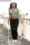 Thick ebony chick Delotta Brown seduces a man when huge boobs come loose