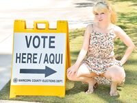 Young blonde girl flashes no panty upskirt and tits on public property