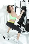 Hot pornstar Krissy Lynn strips tight yoga pants at gym and shows her booty
