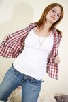 Country cutie sheds flannel shirt to show off her homegrown natural big tits