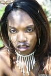Busty black girl Daya Knight gets on her knees in the backyard for a blowbang