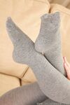 Cute chick in shorts Sarah James doffs her clothes & teases in grey pantyhose