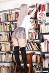 Grey haired teen Skylar Vox reveals her big juggs & gets rammed in the library