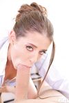 Horny secretary Sybil slides her panties aside while seducing her boss