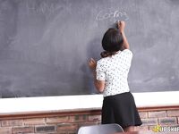 Ebony schoolteacher Kiki Minaj sports the no panty upskirt look on her desk