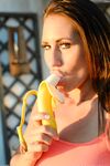 Horny girl masturbates inside before flashing in public and a banana insertion