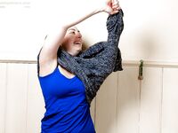 Plain Jane type Julia B removes army shorts to expose her hairy twat