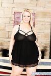 Fat blonde female Sinful Samla models naked after removing black lingerie