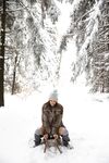 Fully clothed cute girl Clover posing in socks & flaunting bare ass outdoors