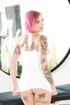 Punk girl Anna Bell Peaks takes off her black bra and panty combo