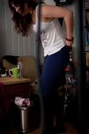 Naughty voyeur shots of young babe Bea getting dressed after nude modelling