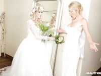 Hot lesbian brides Lexi & Kit pussy lick & scissor before sharing a big cock