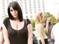 Amateur MILF in a hot dress Taylor teases with her big cleavage in public