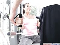 Yoga enthusiast Reagan Foxx seducing her personal trainer in home gym