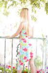 Golden haired beauty Bianca poses pantyless in public & flashes her pussy