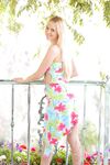 Golden haired beauty Bianca poses pantyless in public & flashes her pussy