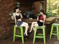 Lesbian girls Ivy Aura & Freya Von Doom tribbing and toying out on the deck