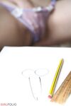 Beautiful girl Stella Cox finger fucks her twat after sketching a dick
