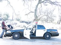 Blonde Spanish copper Bridgette B fucks a hot criminal on the cop car