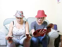 Two old lesbians exposes their big boobs and bare asses together