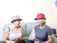 Two old lesbians exposes their big boobs and bare asses together