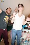 Nerdy chick Jay Taylor strips to thigh high socks and her underwear