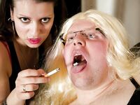 Amateur femdom action with Larissa Gold pegging sissy boy with strapon cock