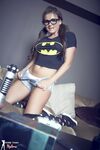 Gamer girl Kat Dee strips to over the knee socks with her glasses on