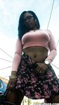 Busty ebony chick Porsha Carrera showing off her thong panties and phat ass