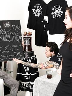 Hot brunette Karlee Grey gets banged by a punk rocker in his massage studio