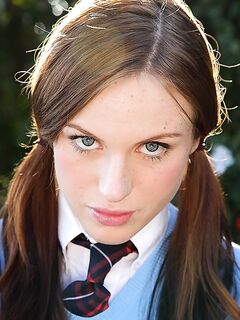 Teen girl in pigtails and knee socks seduces her stepfather at breakfast table