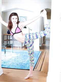 18 year old girl Hailey Little takes off yoga attire to stand naked