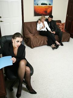 Kinky couple have a threesome with her boss at work in the bosses office
