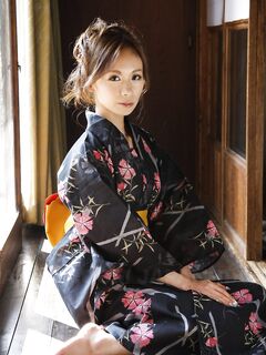 Japanese model Shuri Maihama removes upskirt panties in a kimono