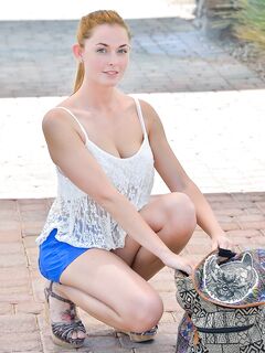 Adorable amateur babe Bailee strips in public and fingers her asshole indoors