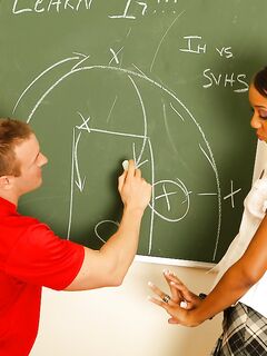 Sweet ebony with short hair Monicka Jaymes enjoys painful sex at school