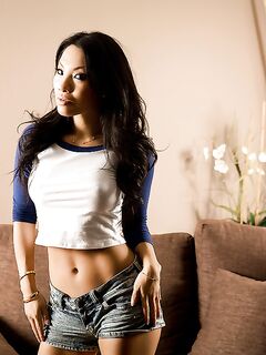 Top Asian pornstar Asa Akira revealing perfect boobs in platform shoes