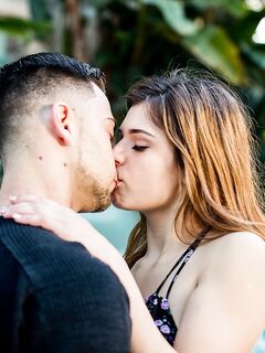 Naked young Leah Gotti gets pussy lick and doggystyle bang by the pool