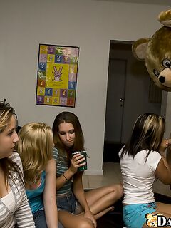 Asian chick gets nailed by a dancing bear on a wild coed party