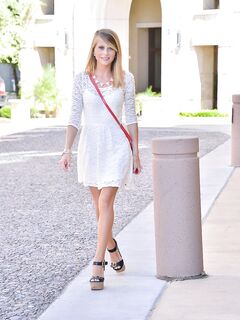 Blonde Lauren strips her dress & teases with her ass with tan lines in public